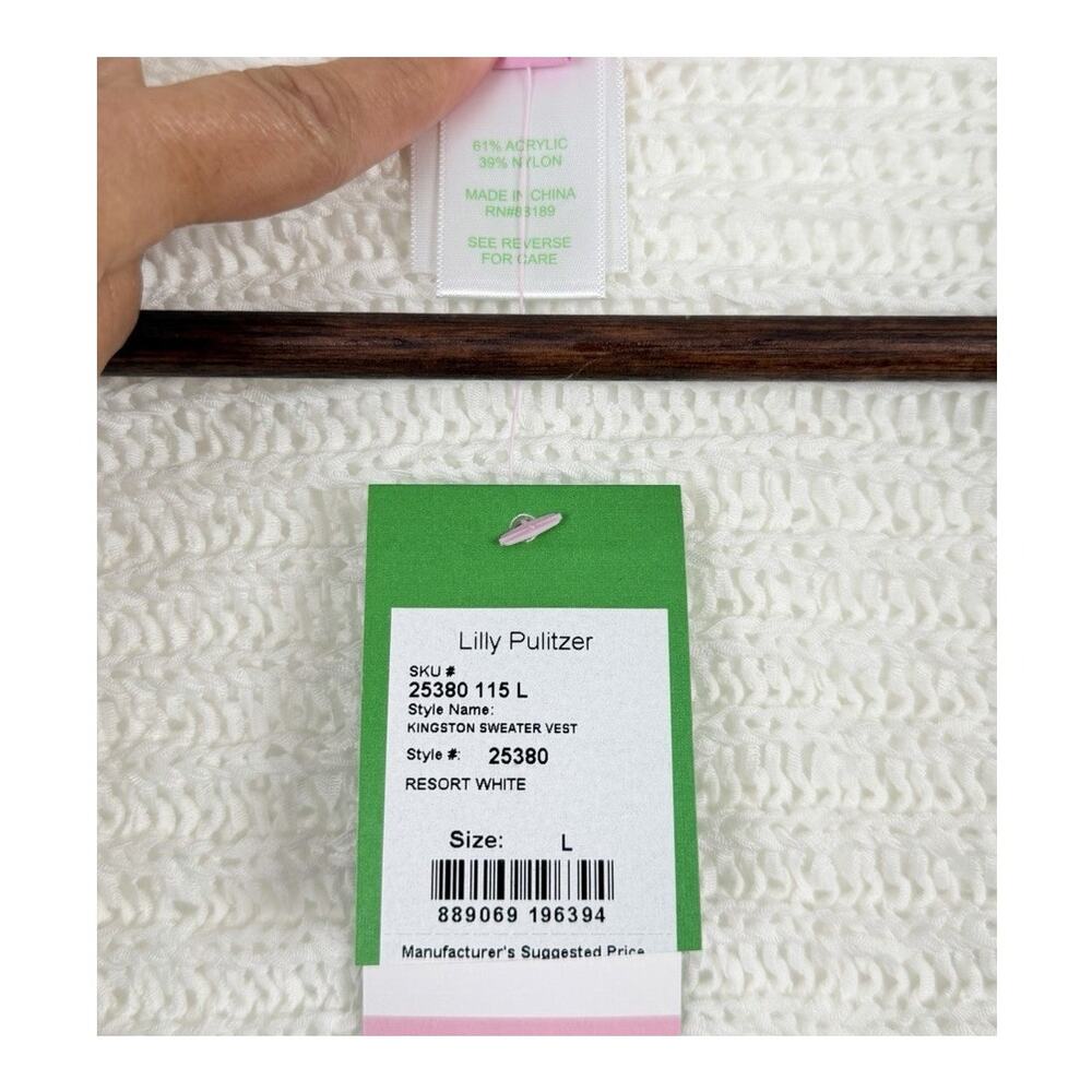 NWT Lilly Pulitzer L Kingston Sweater Vest Resort Ivory-White Open Knit Boho - Picture 6 of 9